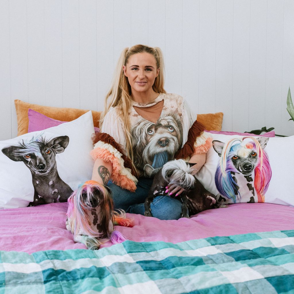 chinese crested dog watercolour artwork pillowcase