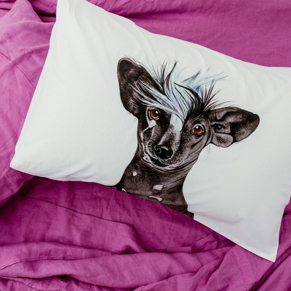 chinese crested dog watercolour artwork pillowcase