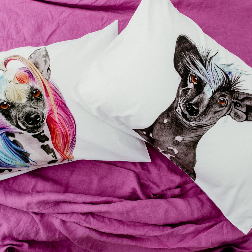 chinese crested dog watercolour artwork pillowcase
