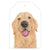 golden retriever dog gift tag with twine string on blue background