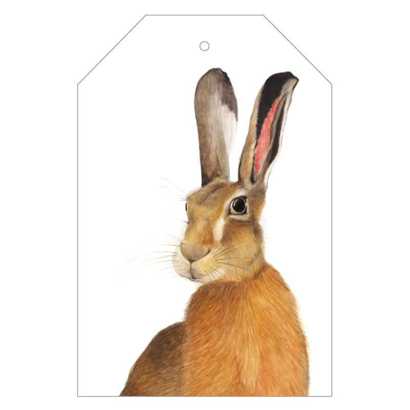 hare wild animal gift tag with twine string on mustard background