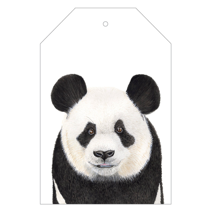 panda wild animal painted on gift tag with twine string on mustard background