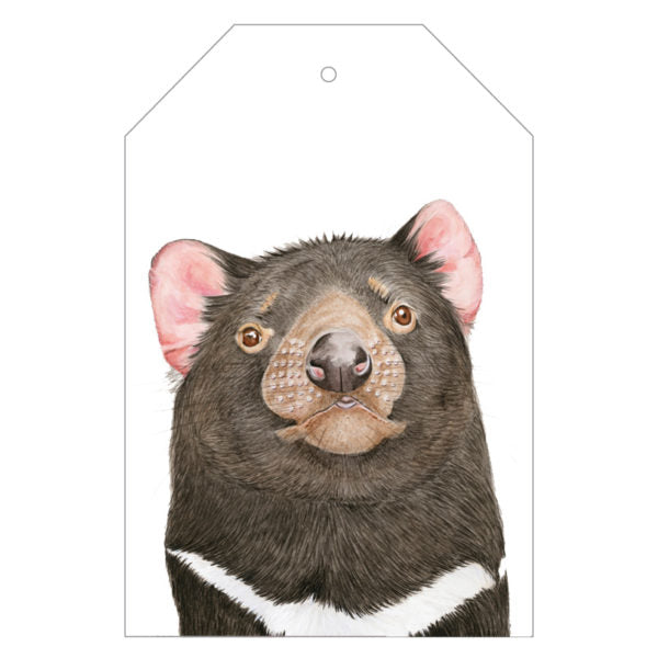 tasmanian devil australian animal gift tag with twine string on pink background