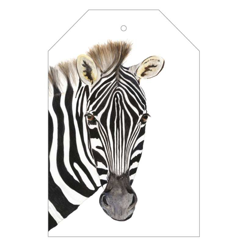 zebra wild animal gift tag with twine string on mustard background