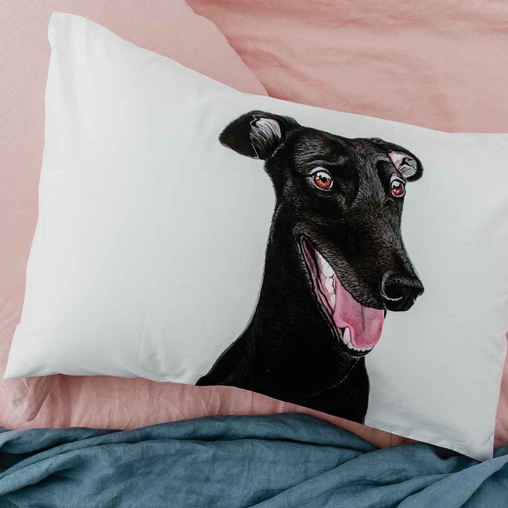 black greyhound dog watercolour artwork pillowcase