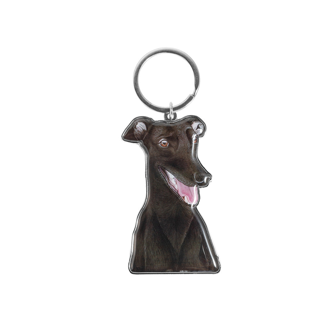 black greyhound dog watercolour artwork enamel keychain