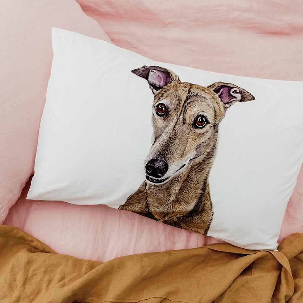 brindle greyhound dog watercolour artwork pillowcase