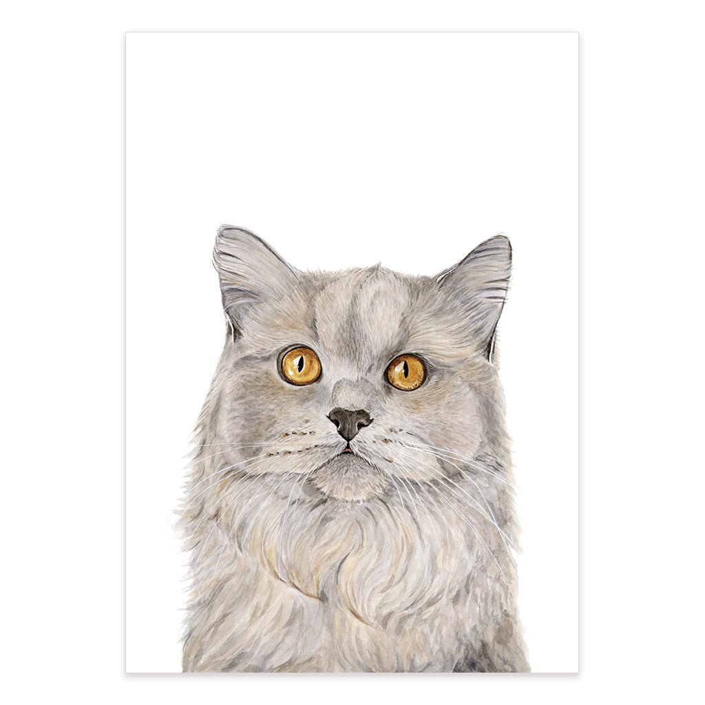 british short hair grey cat watercolour artwork print