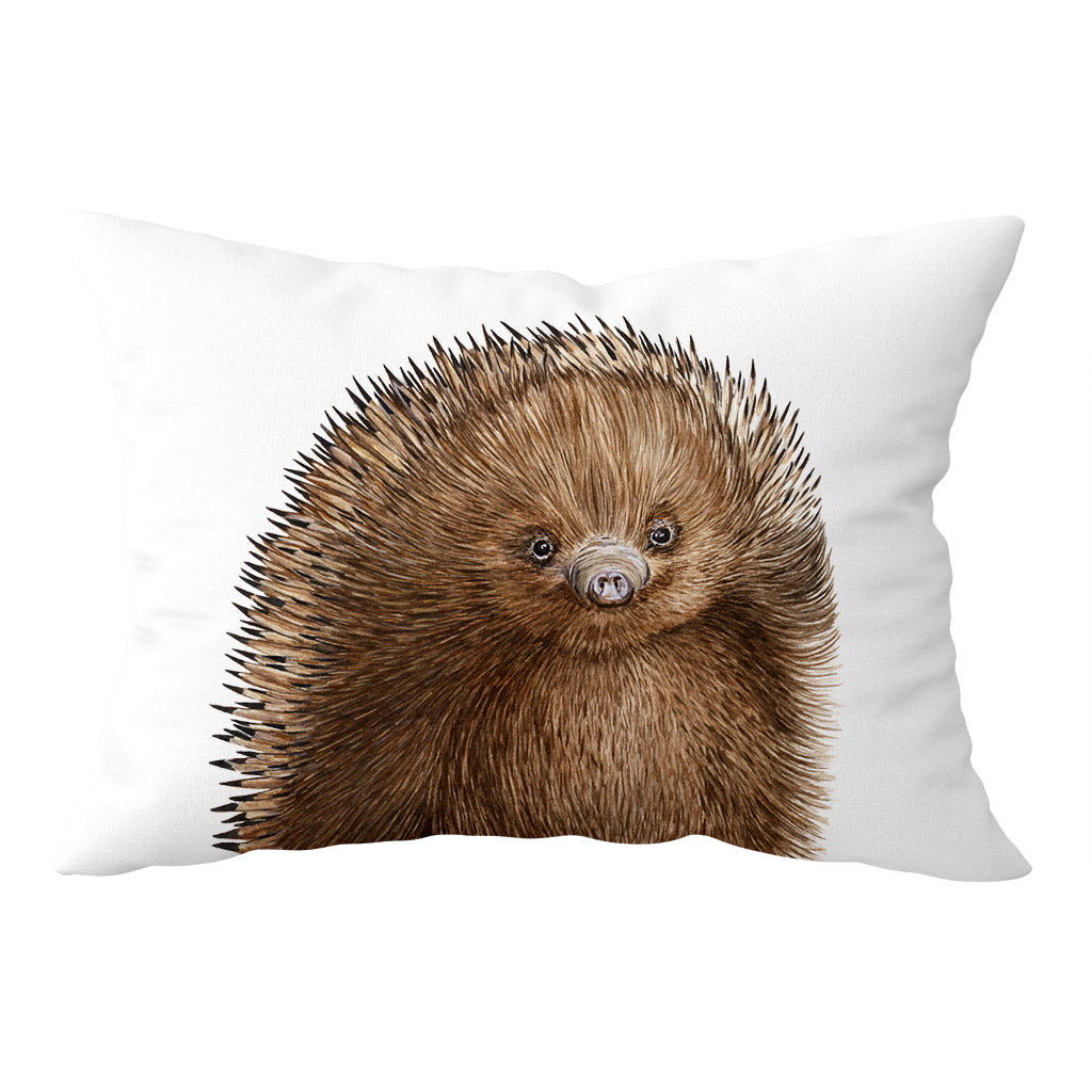 white cotton pillowcase with echidna watercolour artwork