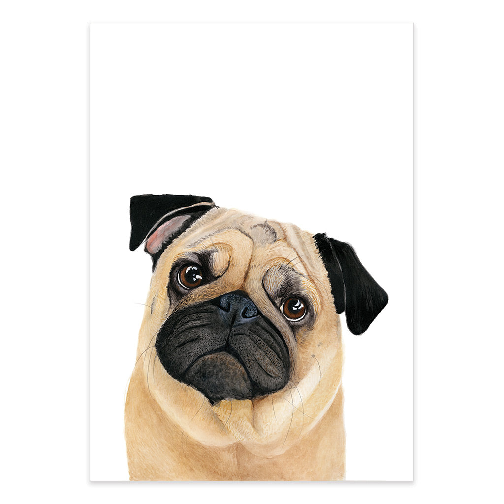 fawn pug watercolour artwork print