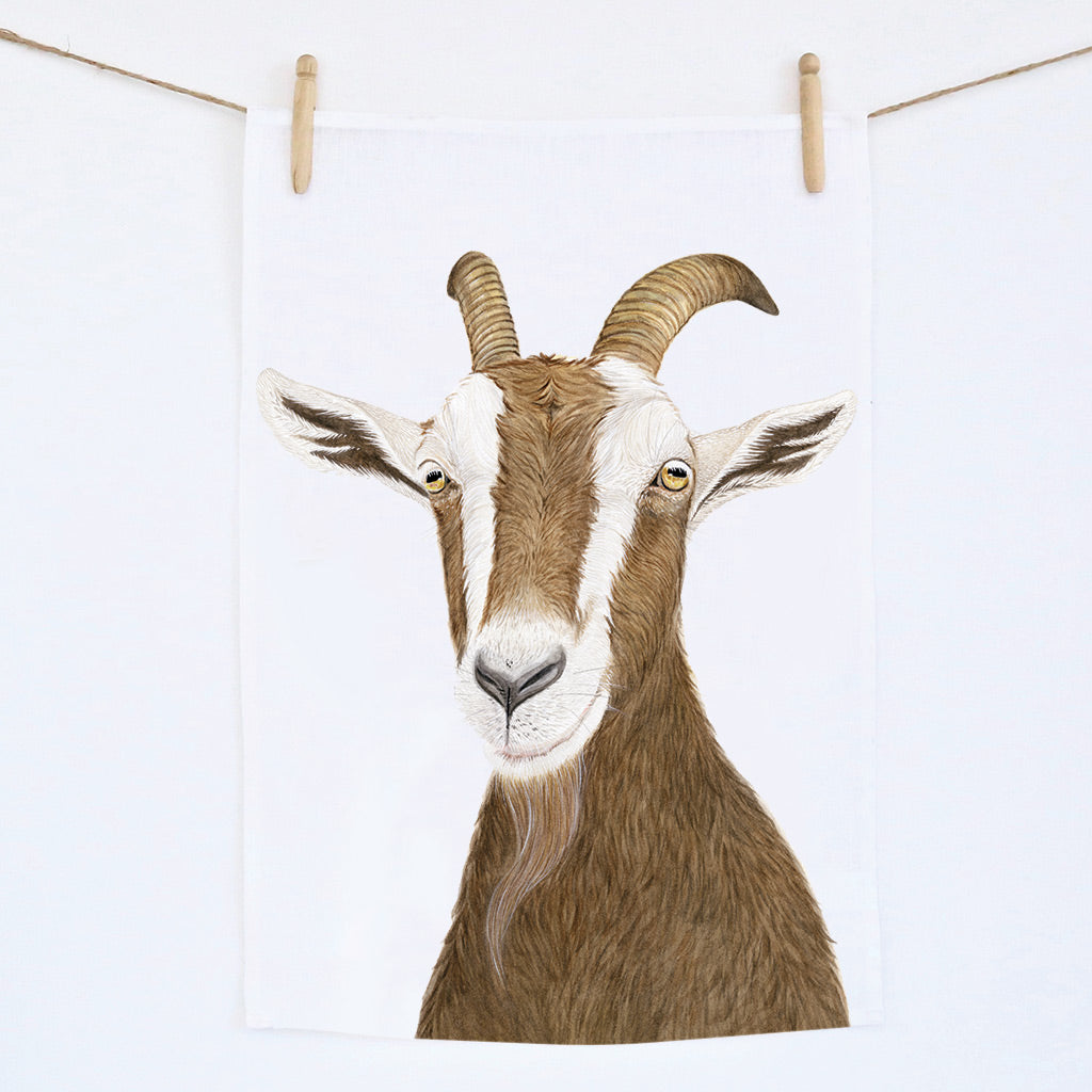 goat watercolour artwork linen tea towel