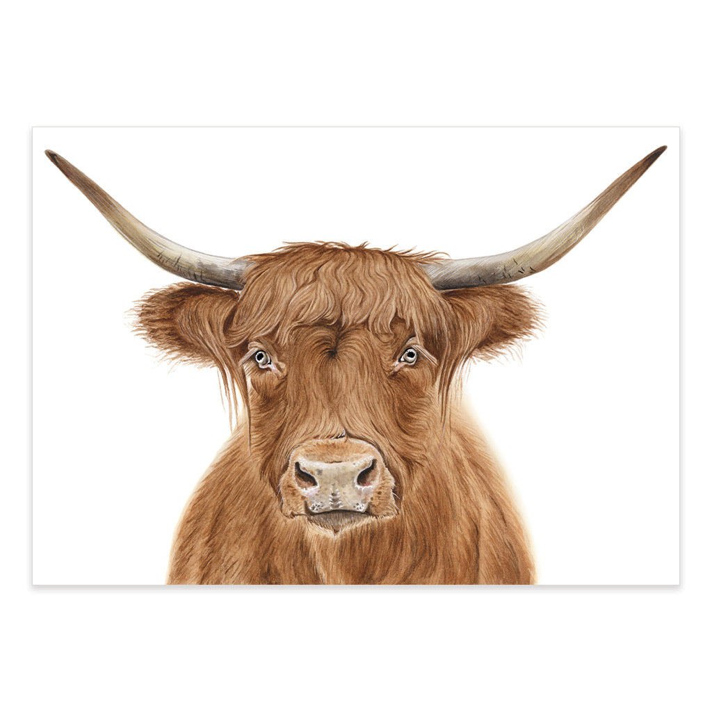 highland cow farm animal watercolour artwork print