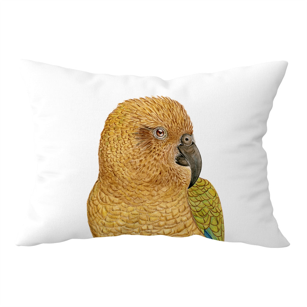 white cotton pillowcase with kea new zealand parrot watercolour artwork